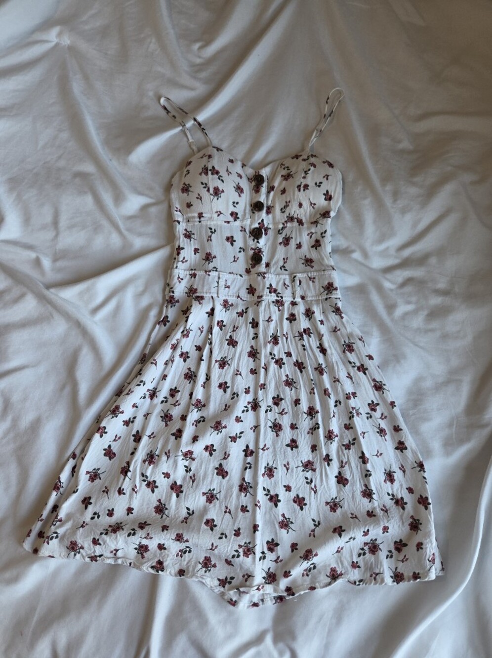 Rue21 White Strapless Dress with Burgundy Rose Print